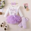 imageKucnuzki Newborn Baby Girl Clothes Outfit White Romper Purple Tutu Skirt Set 4Pcs Cotton Girls Clothing Sets Girl Newborn Stuff Gift for Baby Girls 03 Months