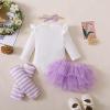 imageKucnuzki Newborn Baby Girl Clothes Outfit White Romper Purple Tutu Skirt Set 4Pcs Cotton Girls Clothing Sets Girl Newborn Stuff Gift for Baby Girls 03 Months