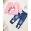 imageKucnuzki Toddler Baby Girl Clothes Long Sleeve Hoodie Crewneck Sweatshirt Denim Jeans Pants Fall Winter Baby Girl OutfitPink
