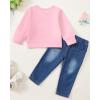 imageKucnuzki Toddler Baby Girl Clothes Long Sleeve Hoodie Crewneck Sweatshirt Denim Jeans Pants Fall Winter Baby Girl OutfitPink