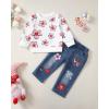 imageKucnuzki Toddler Baby Girl Clothes Long Sleeve Hoodie Crewneck Sweatshirt Denim Jeans Pants Fall Winter Baby Girl OutfitPink Flower