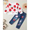 imageKucnuzki Toddler Baby Girl Clothes Long Sleeve Hoodie Crewneck Sweatshirt Denim Jeans Pants Fall Winter Baby Girl OutfitStrawberry
