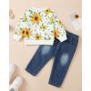 imageKucnuzki Toddler Baby Girl Clothes Long Sleeve Hoodie Crewneck Sweatshirt Denim Jeans Pants Fall Winter Baby Girl OutfitSunflower