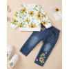 imageKucnuzki Toddler Baby Girl Clothes Long Sleeve Hoodie Crewneck Sweatshirt Denim Jeans Pants Fall Winter Baby Girl OutfitSunflower