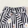 imageKucnuzki Toddler Baby Girl Clothes Summer Outfits Ruffle Sleeveless Linen Shirt Kid Short Set for GirlBlue Striped