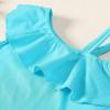 imageKucnuzki Toddler Baby Girl Clothes Summer Outfits Ruffle Sleeveless Linen Shirt Kid Short Set for GirlBlue Striped
