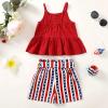 imageKucnuzki Toddler Baby Girl Clothes Summer Outfits Ruffle Sleeveless Linen Shirt Kid Short Set for GirlDark Red