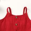 imageKucnuzki Toddler Baby Girl Clothes Summer Outfits Ruffle Sleeveless Linen Shirt Kid Short Set for GirlDark Red