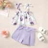 imageKucnuzki Toddler Baby Girl Clothes Summer Outfits Ruffle Sleeveless Linen Shirt Kid Short Set for GirlFloral Purple