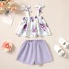 imageKucnuzki Toddler Baby Girl Clothes Summer Outfits Ruffle Sleeveless Linen Shirt Kid Short Set for GirlFloral Purple