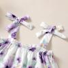 imageKucnuzki Toddler Baby Girl Clothes Summer Outfits Ruffle Sleeveless Linen Shirt Kid Short Set for GirlFloral Purple