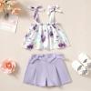 imageKucnuzki Toddler Baby Girl Clothes Summer Outfits Ruffle Sleeveless Linen Shirt Kid Short Set for GirlFloral Purple