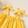imageKucnuzki Toddler Baby Girl Clothes Summer Outfits Ruffle Sleeveless Linen Shirt Kid Short Set for GirlFloral Yellow