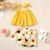 imageKucnuzki Toddler Baby Girl Clothes Summer Outfits Ruffle Sleeveless Linen Shirt Kid Short Set for GirlFloral Yellow