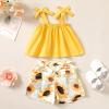 imageKucnuzki Toddler Baby Girl Clothes Summer Outfits Ruffle Sleeveless Linen Shirt Kid Short Set for GirlFloral Yellow