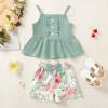 imageKucnuzki Toddler Baby Girl Clothes Summer Outfits Ruffle Sleeveless Linen Shirt Kid Short Set for GirlKt Green