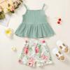 imageKucnuzki Toddler Baby Girl Clothes Summer Outfits Ruffle Sleeveless Linen Shirt Kid Short Set for GirlKt Green