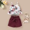 imageKucnuzki Toddler Baby Girl Clothes Summer Outfits Ruffle Sleeveless Linen Shirt Kid Short Set for GirlMaroon