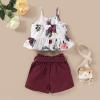 imageKucnuzki Toddler Baby Girl Clothes Summer Outfits Ruffle Sleeveless Linen Shirt Kid Short Set for GirlMaroon