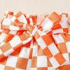 imageKucnuzki Toddler Baby Girl Clothes Summer Outfits Ruffle Sleeveless Linen Shirt Kid Short Set for GirlOrange Checker