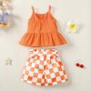 imageKucnuzki Toddler Baby Girl Clothes Summer Outfits Ruffle Sleeveless Linen Shirt Kid Short Set for GirlOrange Checker