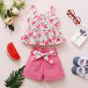 imageKucnuzki Toddler Baby Girl Clothes Summer Outfits Ruffle Sleeveless Linen Shirt Kid Short Set for GirlPink