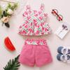 imageKucnuzki Toddler Baby Girl Clothes Summer Outfits Ruffle Sleeveless Linen Shirt Kid Short Set for GirlPink