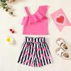 imageKucnuzki Toddler Baby Girl Clothes Summer Outfits Ruffle Sleeveless Linen Shirt Kid Short Set for GirlPink Heart
