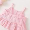 imageKucnuzki Toddler Baby Girl Clothes Summer Outfits Ruffle Sleeveless Linen Shirt Kid Short Set for GirlPink Stripes