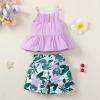 imageKucnuzki Toddler Baby Girl Clothes Summer Outfits Ruffle Sleeveless Linen Shirt Kid Short Set for GirlPurple Flowers