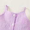 imageKucnuzki Toddler Baby Girl Clothes Summer Outfits Ruffle Sleeveless Linen Shirt Kid Short Set for GirlPurple Flowers