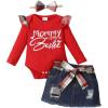 imageKucnuzki Baby Girl Clothes Newborn Baby Girl Outfit Long Sleeve Romper Jean Denim Skirt Set Infant Baby Clothe for GirlsRed