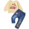 imageKucnuzki Toddler Baby Girl Clothes Long Sleeve Hoodie Crewneck Sweatshirt Denim Jeans Pants Fall Winter Baby Girl OutfitApricot
