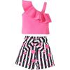 imageKucnuzki Toddler Baby Girl Clothes Summer Outfits Ruffle Sleeveless Linen Shirt Kid Short Set for GirlPink Heart