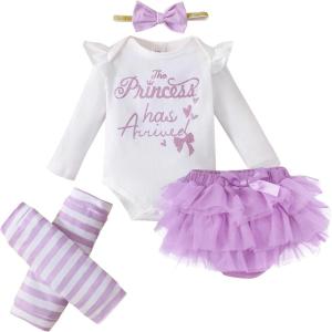 imageKucnuzki Newborn Baby Girl Clothes Outfit White Romper Purple Tutu Skirt Set 4Pcs Cotton Girls Clothing Sets Girl Newborn Stuff Gift for Baby Girls 03 Months