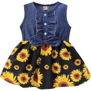 imageKucnuzki Toddler Girl Outfits Baby Sunflower Princess Dresses Denim Summer Sleeveless Clothes Jean Tutu Skirts for GirlsBlack