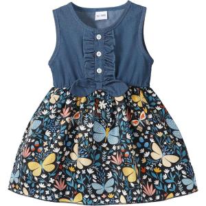 imageKucnuzki Toddler Girl Outfits Baby Sunflower Princess Dresses Denim Summer Sleeveless Clothes Jean Tutu Skirts for GirlsBlack Floral
