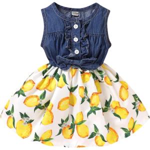 imageKucnuzki Toddler Girl Outfits Baby Sunflower Princess Dresses Denim Summer Sleeveless Clothes Jean Tutu Skirts for GirlsBlue Yellow