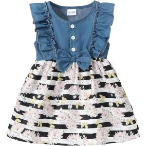imageKucnuzki Toddler Girl Outfits Baby Sunflower Princess Dresses Denim Summer Sleeveless Clothes Jean Tutu Skirts for GirlsFloral Butterfly