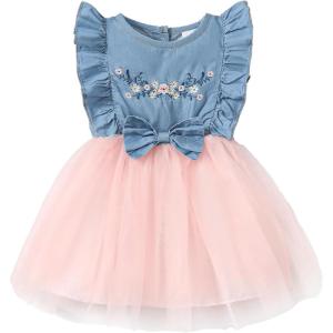 imageKucnuzki Toddler Girl Outfits Baby Sunflower Princess Dresses Denim Summer Sleeveless Clothes Jean Tutu Skirts for GirlsPink Tulle