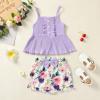 imageKucnuzki Toddler Baby Girl Clothes Summer Outfits Ruffle Sleeveless Linen Shirt Kid Short Set for GirlKt Purple