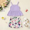 imageKucnuzki Toddler Baby Girl Clothes Summer Outfits Ruffle Sleeveless Linen Shirt Kid Short Set for GirlKt Purple