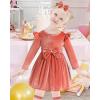imageKucnuzki Toddler Baby Girl Clothes Velvet Dress Solid Little Flower Girl Dress Princess Casual Party Dress for Girl FallPink