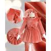 imageKucnuzki Toddler Baby Girl Clothes Velvet Dress Solid Little Flower Girl Dress Princess Casual Party Dress for Girl FallPink