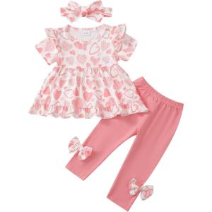 imageKucnuzki Baby Girl Clothes Toddler Girl Outfit Cute Shirt Ruffle Top Pant Set Fall Winter Clothing For GirlWhite Pink