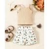 imageKucnuzki Toddler Baby Girl Clothes Sleeveless Tank Tops Ruffle Halter Shirts Floral Shorts 2 Piece Set Summer OutfitsApricot