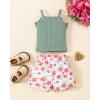 imageKucnuzki Toddler Baby Girl Clothes Sleeveless Tank Tops Ruffle Halter Shirts Floral Shorts 2 Piece Set Summer OutfitsGreen