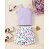 imageKucnuzki Toddler Baby Girl Clothes Sleeveless Tank Tops Ruffle Halter Shirts Floral Shorts 2 Piece Set Summer OutfitsPurple