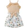 imageKucnuzki Toddler Baby Girl Clothes Sleeveless Tank Tops Ruffle Halter Shirts Floral Shorts 2 Piece Set Summer OutfitsApricot