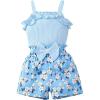 imageKucnuzki Toddler Baby Girl Clothes Sleeveless Tank Tops Ruffle Halter Shirts Floral Shorts 2 Piece Set Summer OutfitsBlue